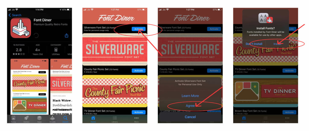 Fonts for iPhone Using the Font Diner app.