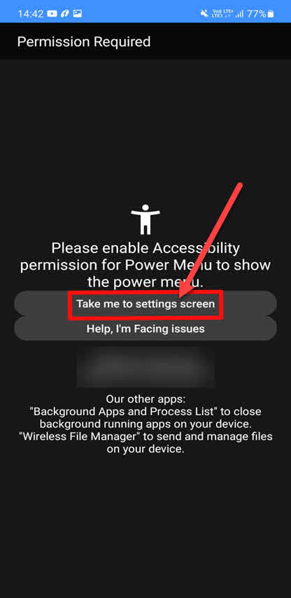 Please enable Accessibility permission for Power Menu to show the power menu