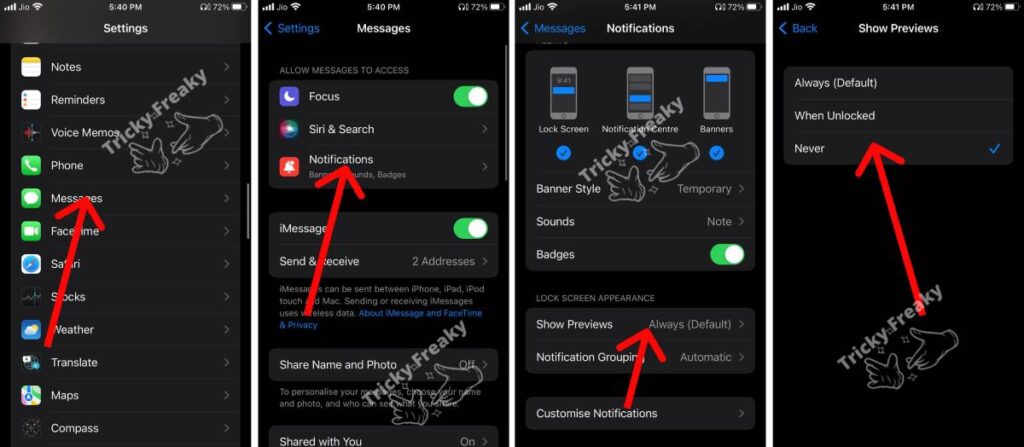 How to hide text messages on iPhone-Hiding lock screen preview.
