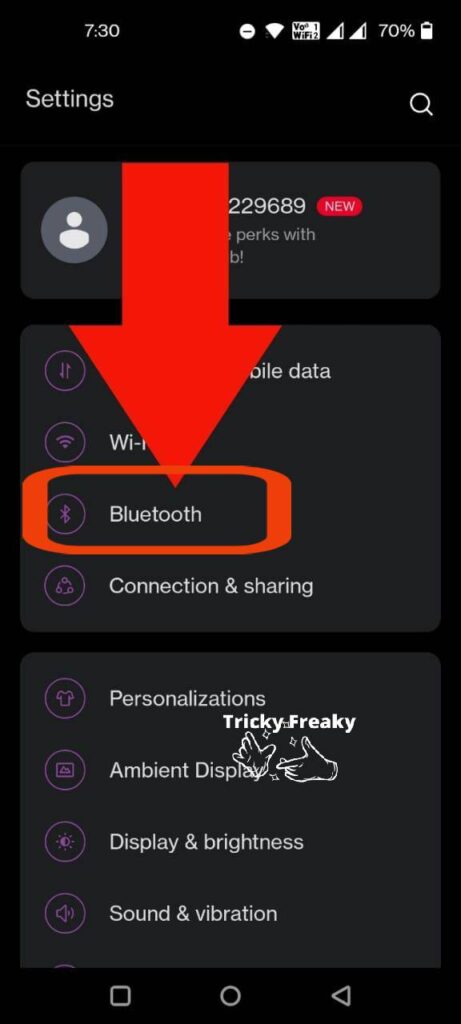 Go to Bluetooth or you can go to connection and sharing