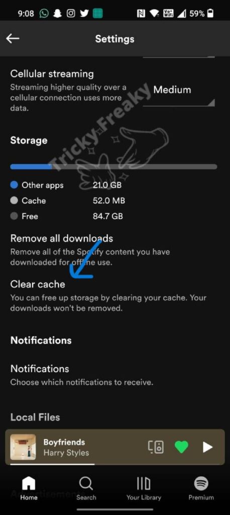 spotify clear cache
