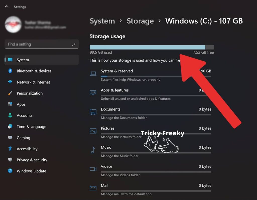 Show more storage categories