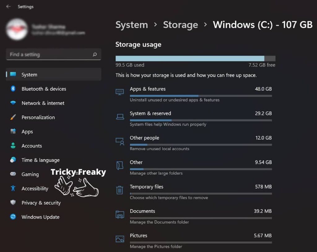 System Storage usage