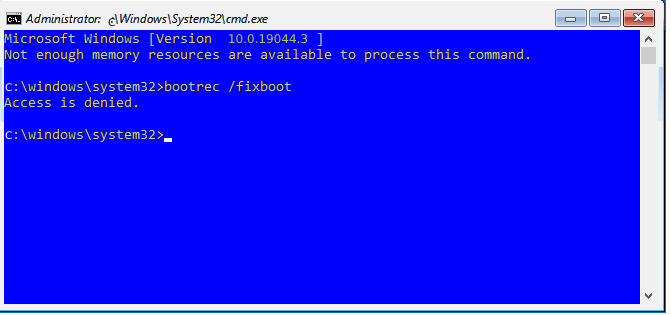 imagebootrec _fixboot access is denied error