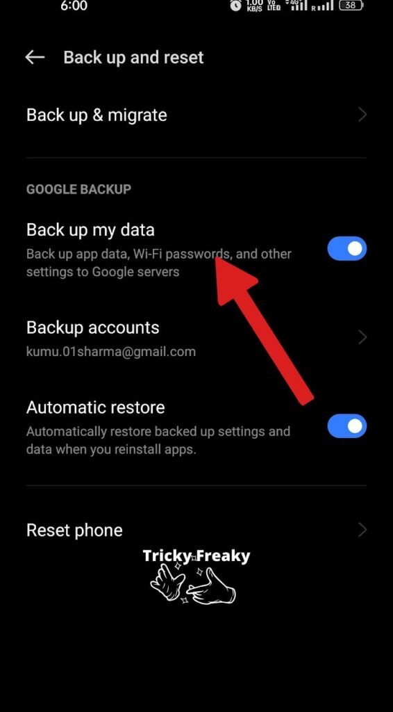 Settings and tap on Backup and reset